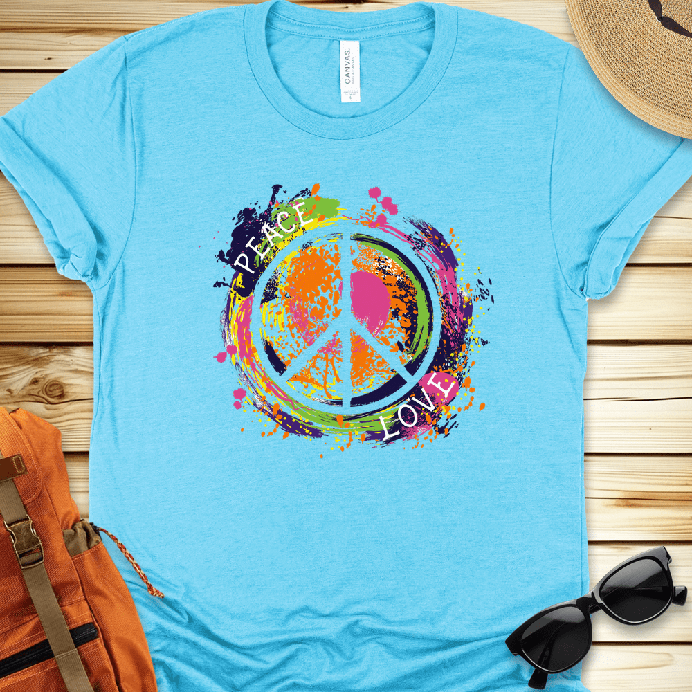 1916 Peace Love Colorsplash Tshirt - Heather Aqua - heather aqua-1746419790020