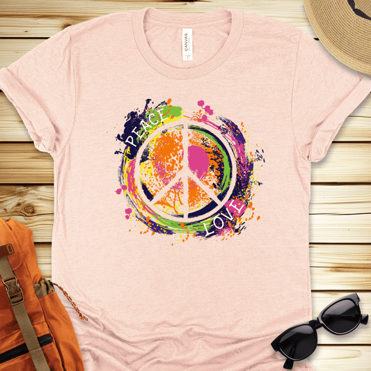 1916 Peace Love Colorsplash Tshirt - Heather Peach - heather peach-1746419796862
