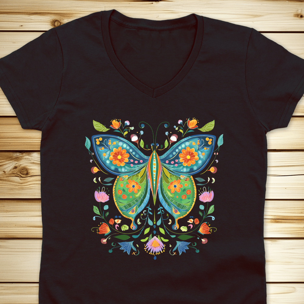 Butterfly Folkart V-Neck Tshirt