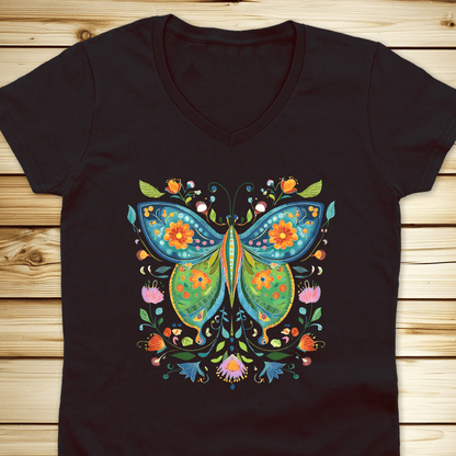 Butterfly Folkart V-Neck Tshirt