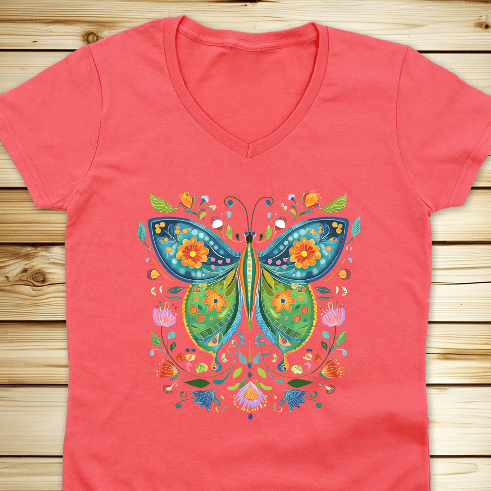 Butterfly Folkart V-Neck Tshirt