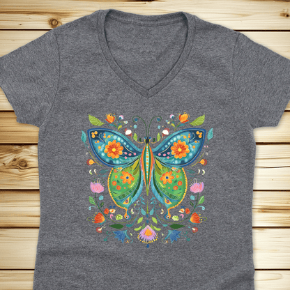 Butterfly Folkart V-Neck Tshirt