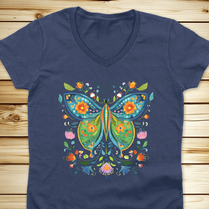 Butterfly Folkart V-Neck Tshirt