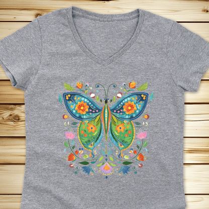 Butterfly Folkart V-Neck Tshirt
