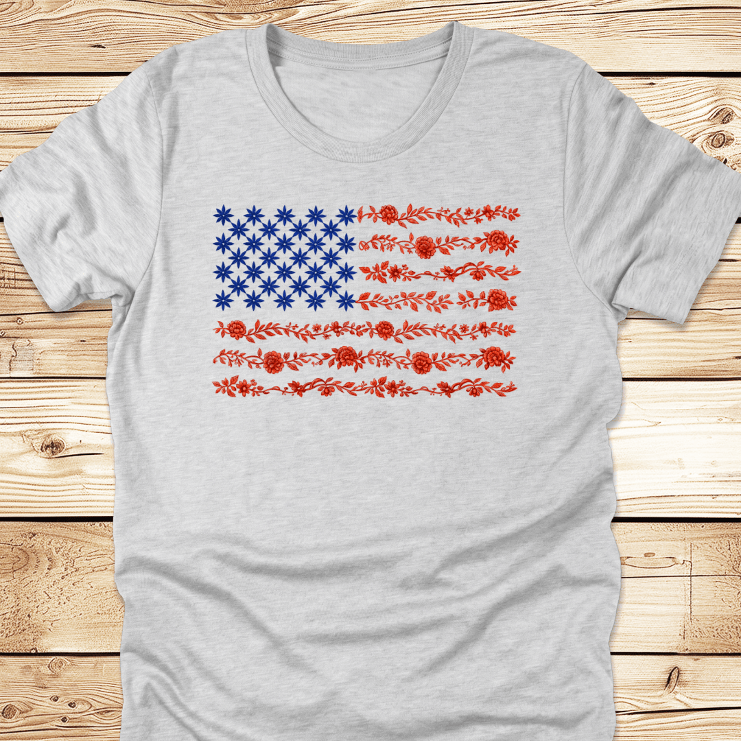 US Flag In Flowers Tshirt