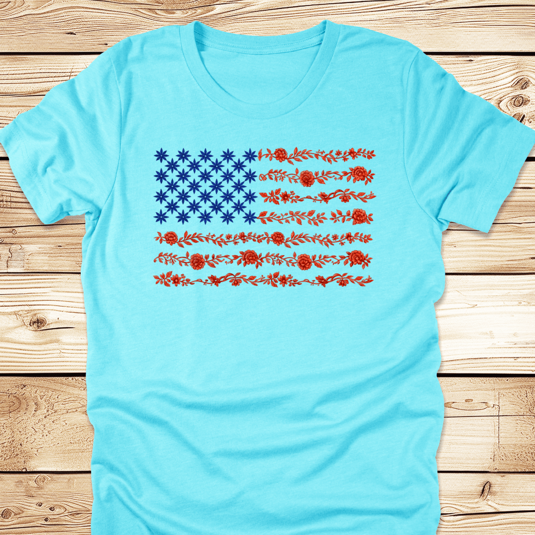 US Flag In Flowers Tshirt