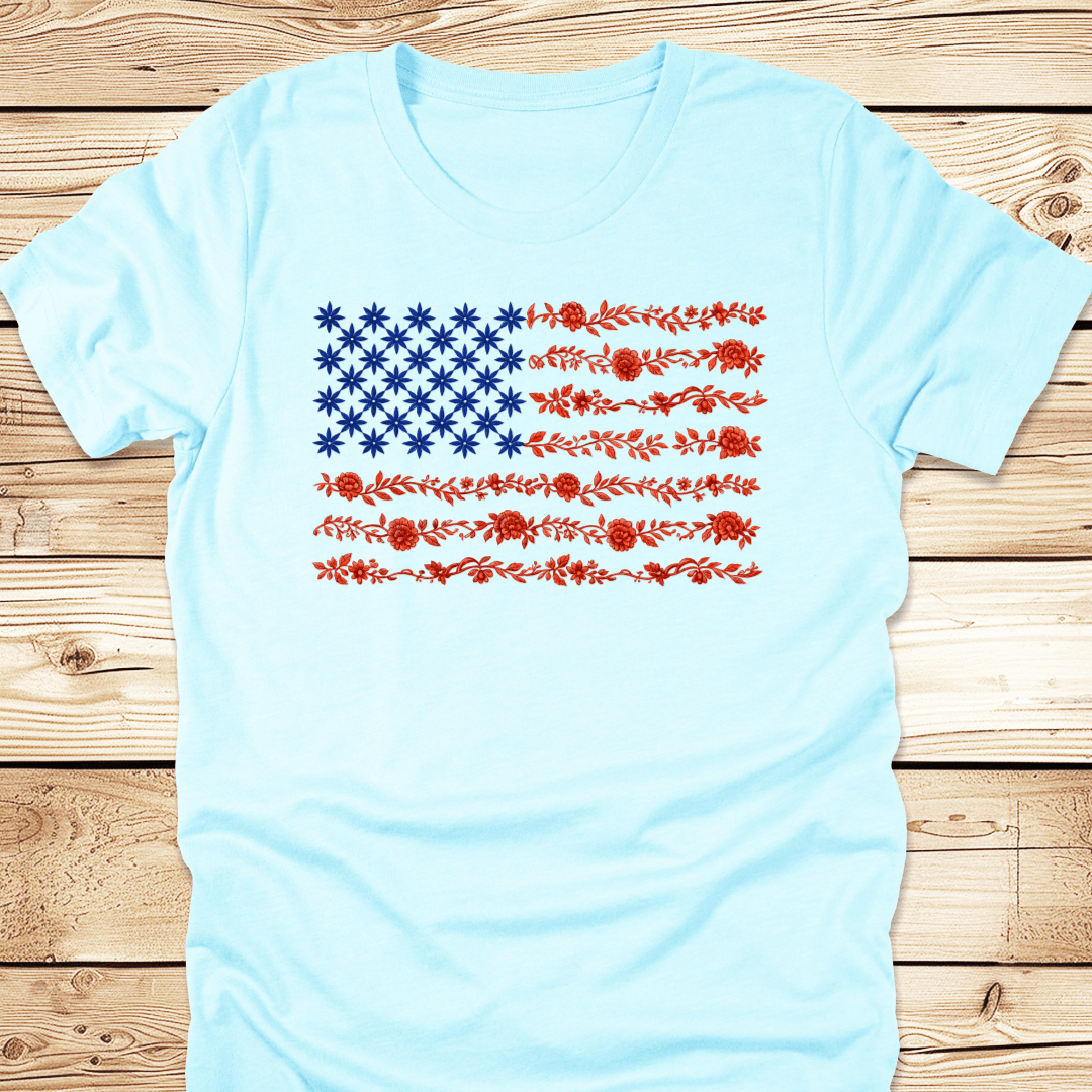 US Flag In Flowers Tshirt