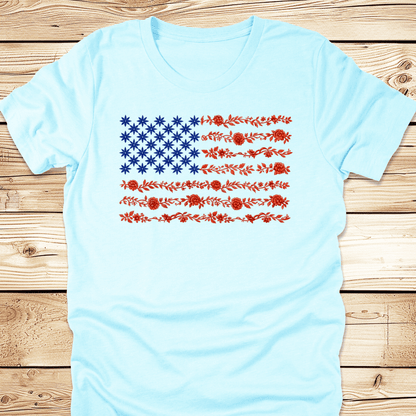 US Flag In Flowers Tshirt