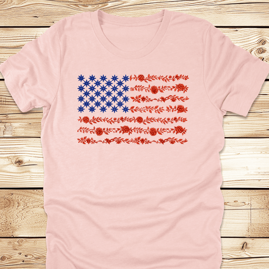 US Flag In Flowers Tshirt