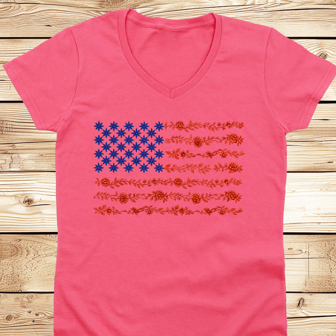 US Flag in Flowers V-Neck - Ramblin Road