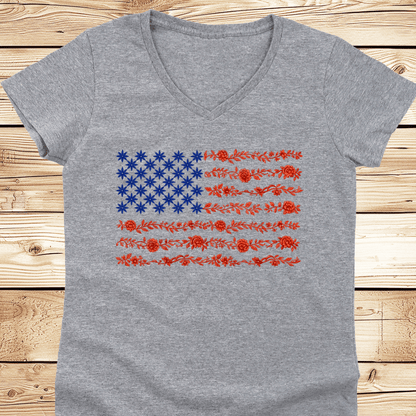 US Flag in Flowers V-Neck - Ramblin Road