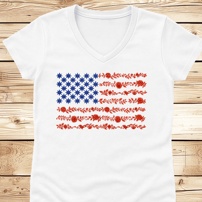 US Flag in Flowers V-Neck - Ramblin Road