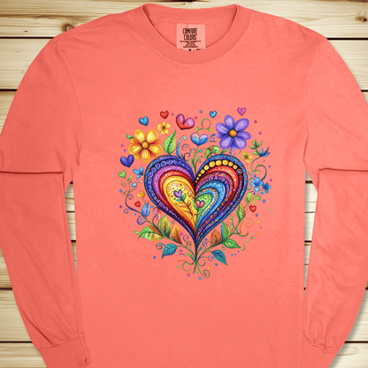 Folk Art Heart Long Sleeve Tshirt