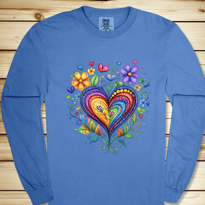 Folk Art Heart Long Sleeve Tshirt