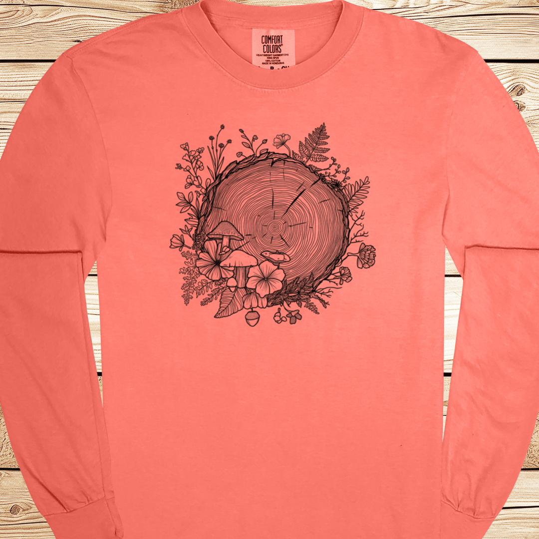 Forest Botanical Tree Rings Long Sleeve Tshirt - Ramblin Road