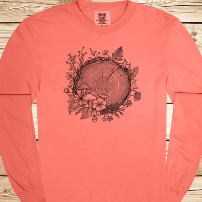 Forest Botanical Tree Rings Long Sleeve Tshirt - Ramblin Road