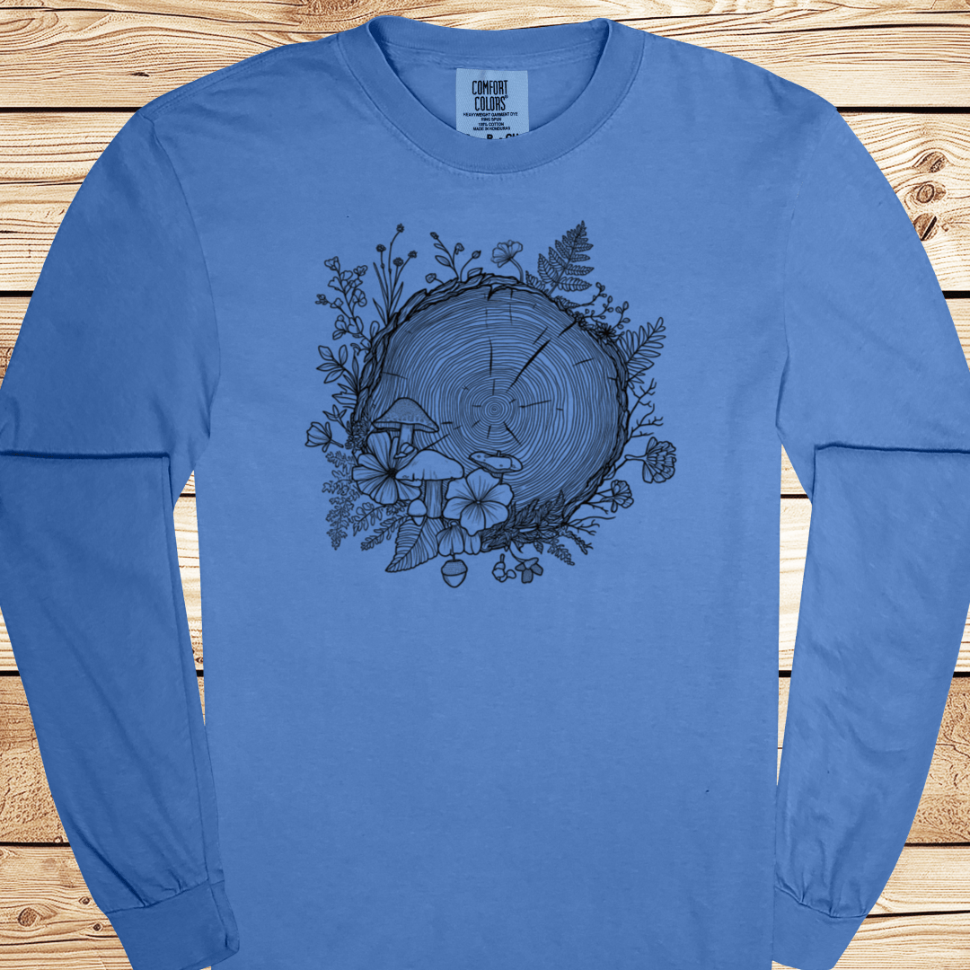 Forest Botanical Tree Rings Long Sleeve Tshirt - Ramblin Road