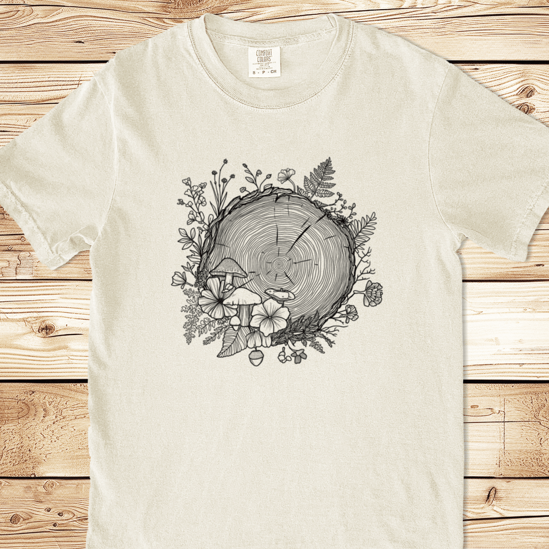 Forest Botanical Tree Rings Relaxed Fit Tee - Ramblin Road