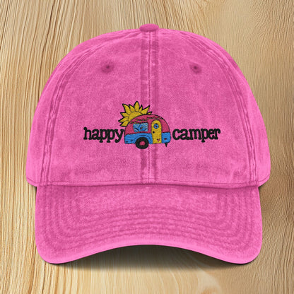 Happy Camper Vintage Embroidered Baseball Cap