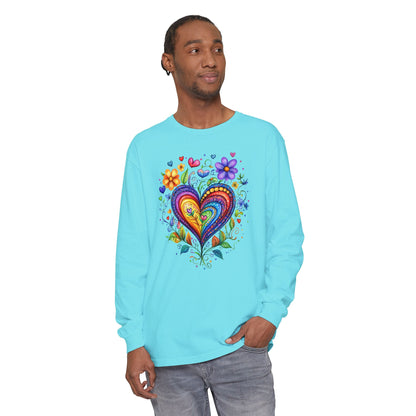 1974 Folk Art Heart Long Sleeve Tshirt