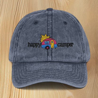 Happy Camper Vintage Embroidered Baseball Cap