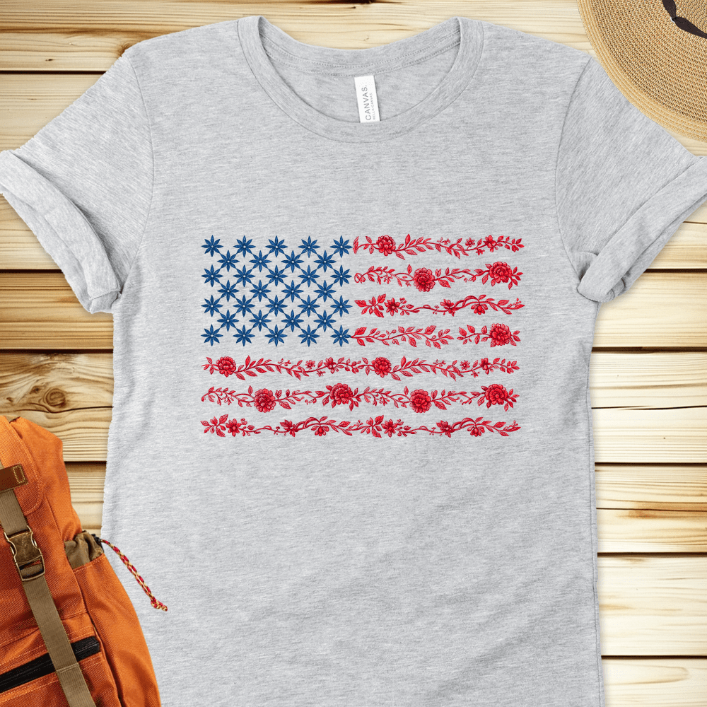 1972 Us Flag In Flowers Tshirt - Athletic Heather