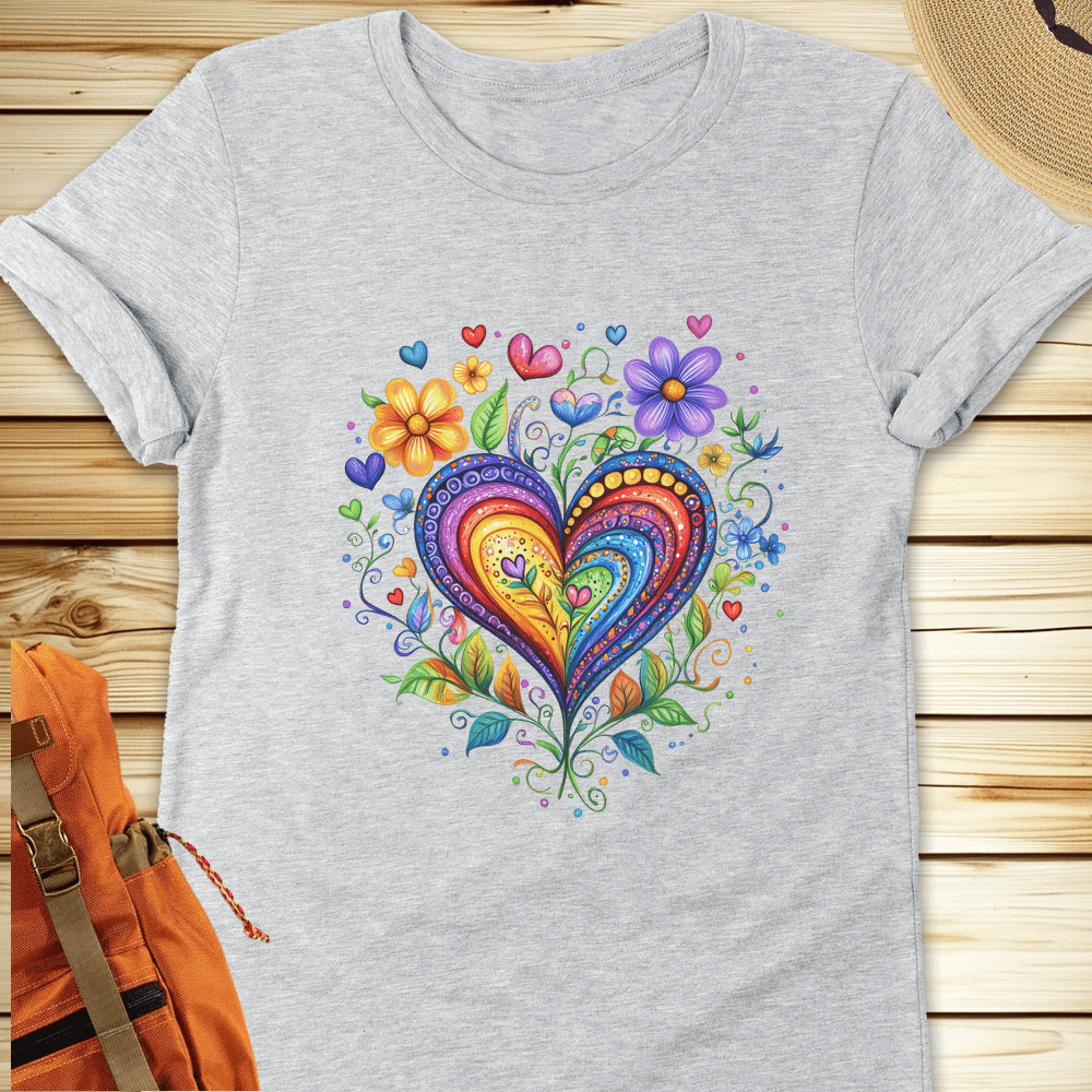 1974 Folk Art Heart Tshirt - Athletic Heather