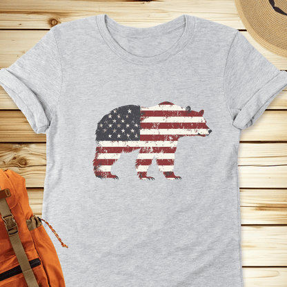 1998 American Flag Grizzly Bear Tshirt - Athletic Heather