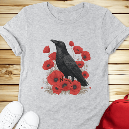 2139 Nevermore Raven And Poppies Tshirt - Athletic Heather