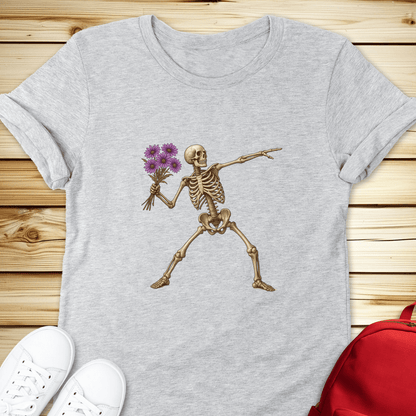 Skeleton Flower Thrower Tshirt - Athletic Heather