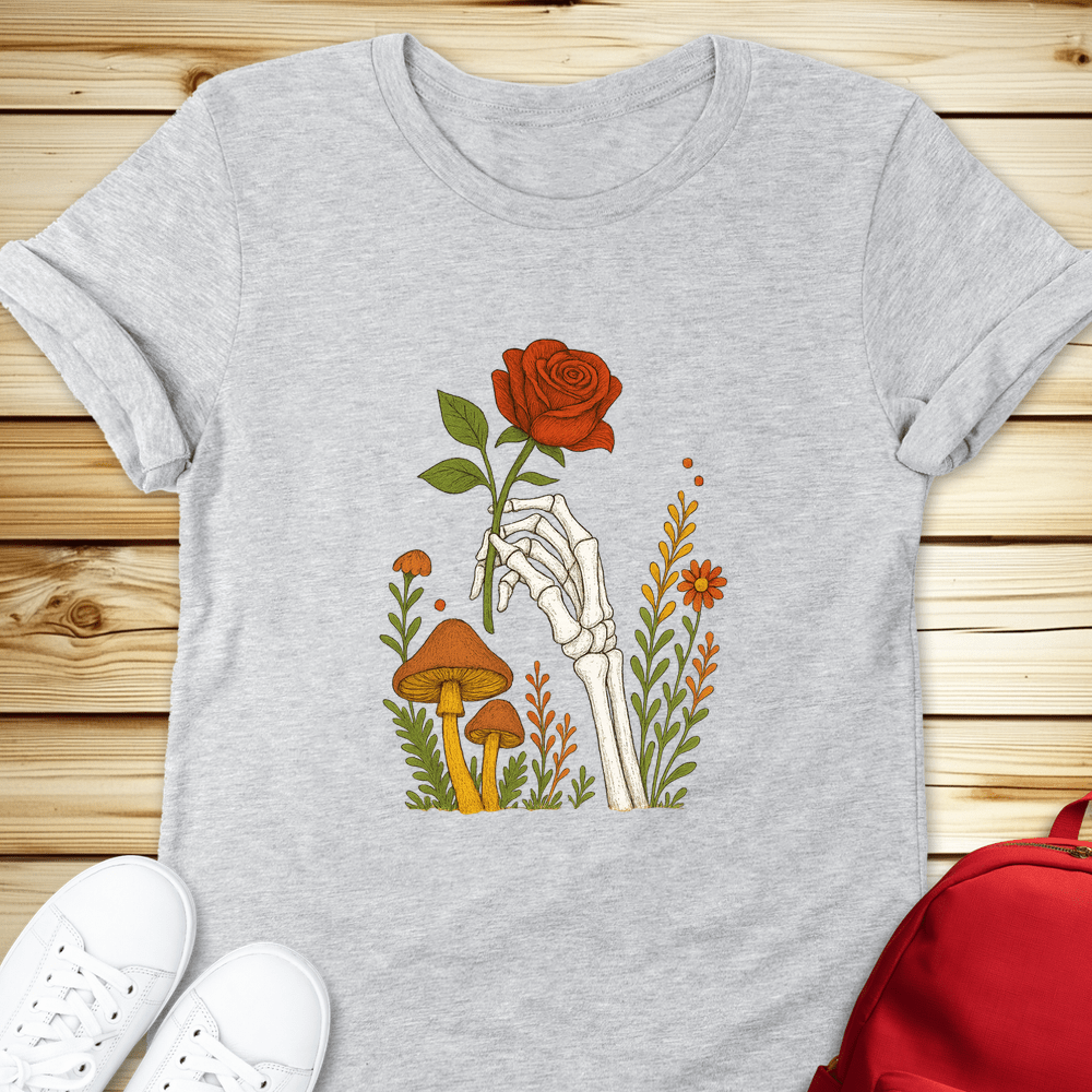 2168 Skeleton Hand With Rose Tshirt - Athletic Heather