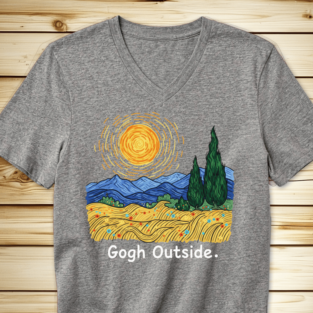 Gogh Outside Wheatfield Unisex V-Neck Tshirt - Athletic Heather
