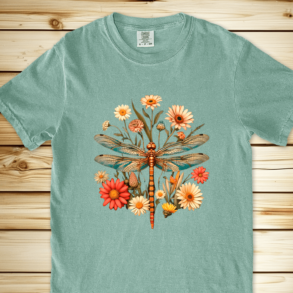 Dragonfly Flowers Relaxed Fit Tee - Bay