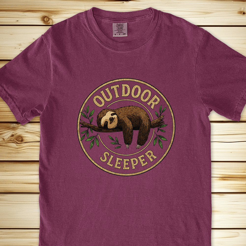 2029 Sloth Camping Relaxed Fit Tee - Berry