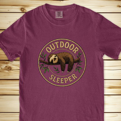 2029 Sloth Camping Relaxed Fit Tee - Berry