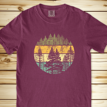 2271 Distressed Woodsy Trees Relaxed Fit Tee - Berry