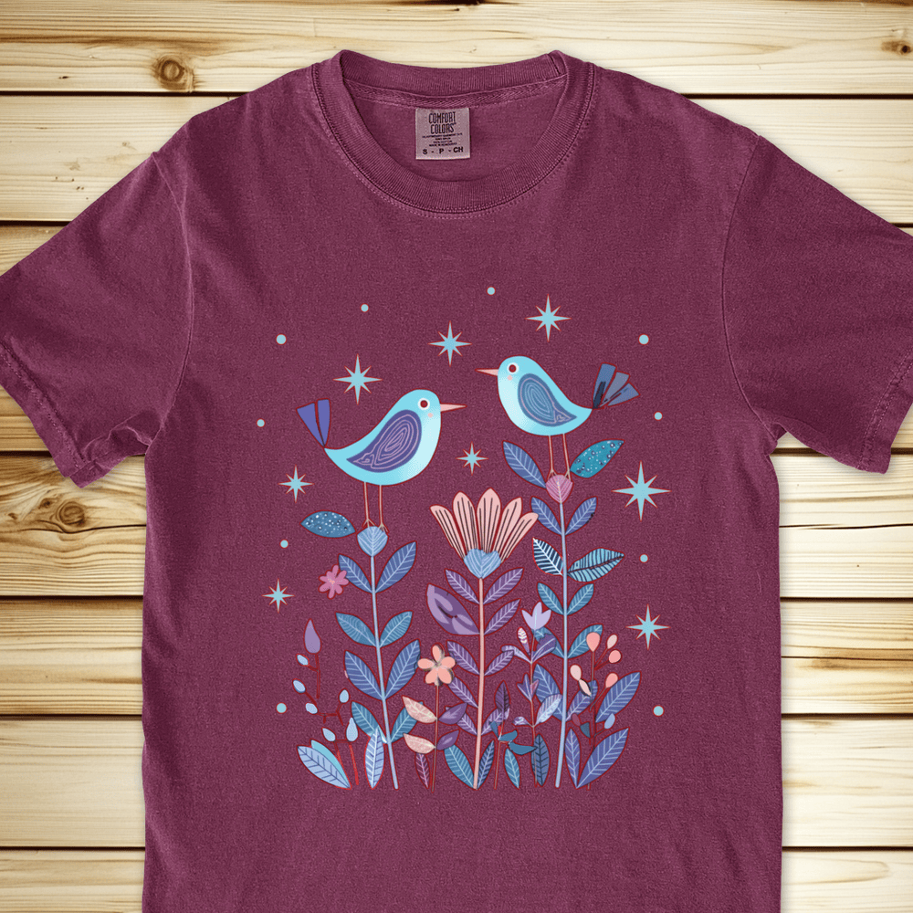 2277 Birds In Twilight Relaxed Fit Tee - Berry