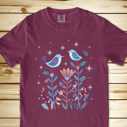 2277 Birds In Twilight Relaxed Fit Tee - Berry