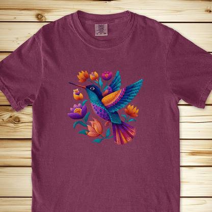 2279 Colorful Humingbird Relaxed Fit Tee - Berry