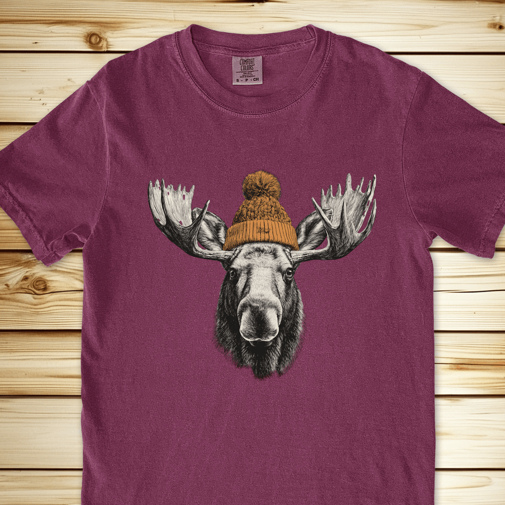 2278 Moose In A Beanie Relaxed Fit Tee - Berry