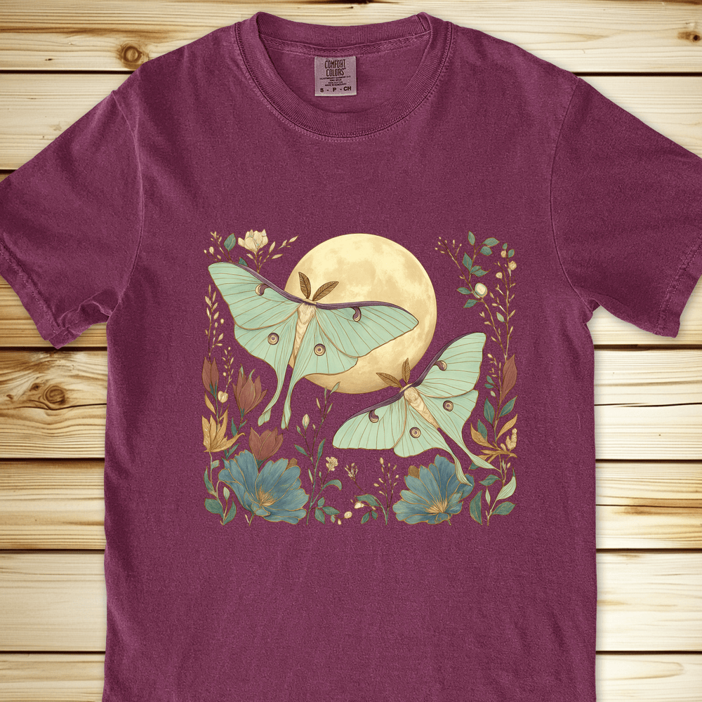 2291 Mystical Green Moths Relaxed Fit Tee - Berry