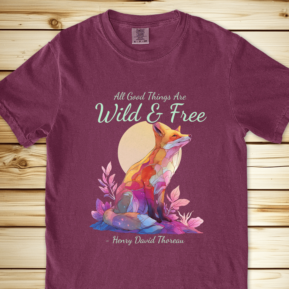 Wild And Free Thoreau Quote Relaxed Fit Tee - Berry