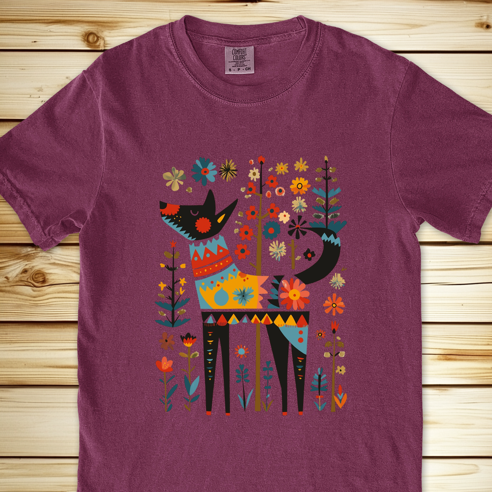Flower Folklore Dog Relaxed Fit Tee - Berry