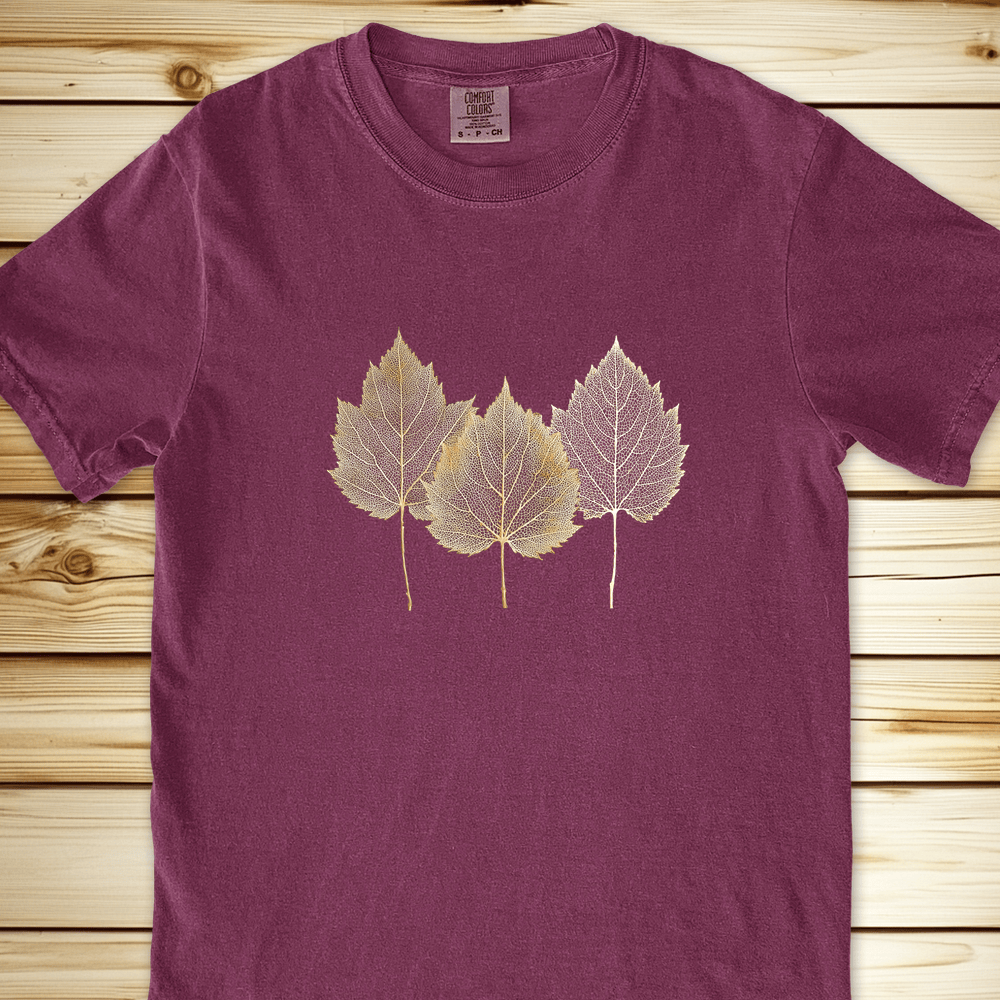 Gold Leaves Relaxed Fit Tee - Berry