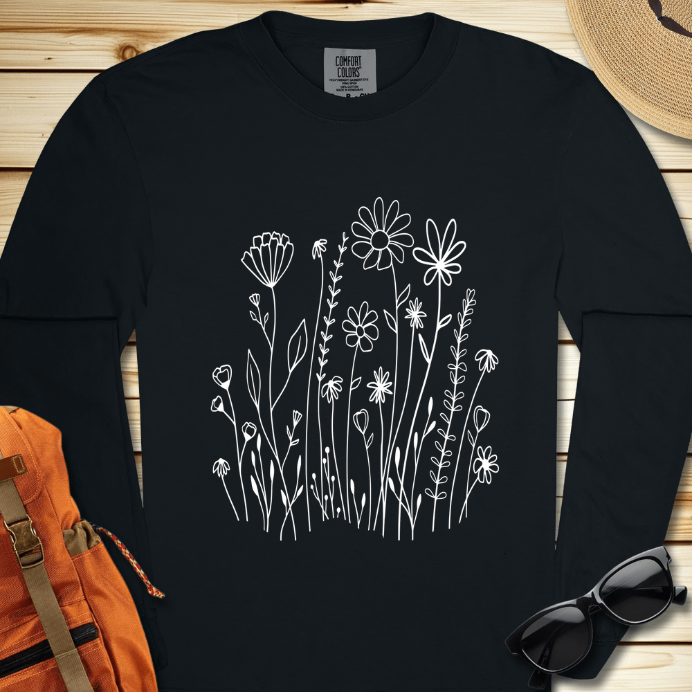 1648 White Wildflowers Long Sleeve Tshirt - Black