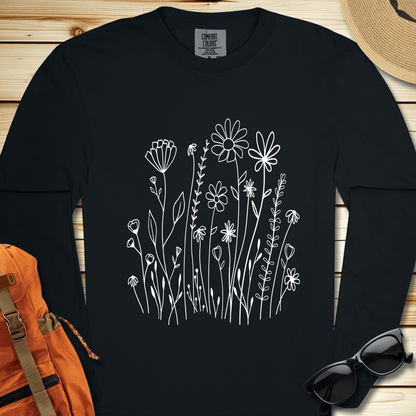 1648 White Wildflowers Long Sleeve Tshirt - Black