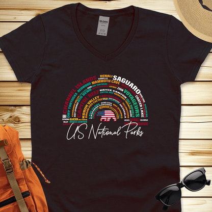 1512 National Parks Word Art V-Neck Tshirt - Black