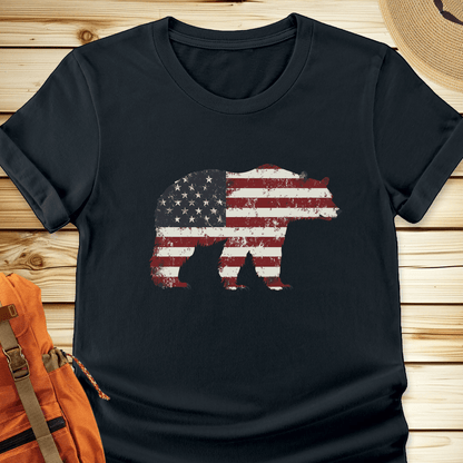 1998 American Flag Grizzly Bear Tshirt - Black