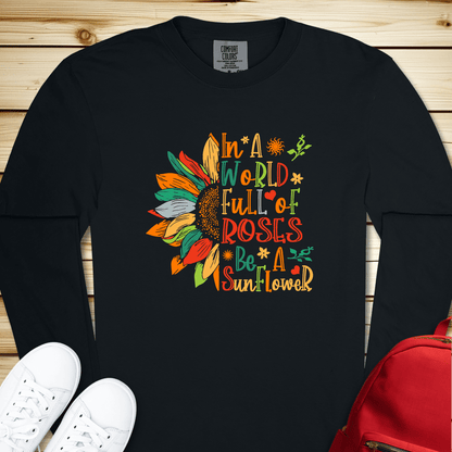 1545 Be A Sunflower Long Sleeve Tshirt - Black