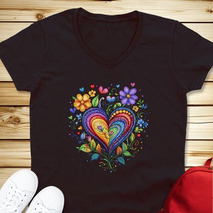 1974 Folk Art Heart V-Neck - Black